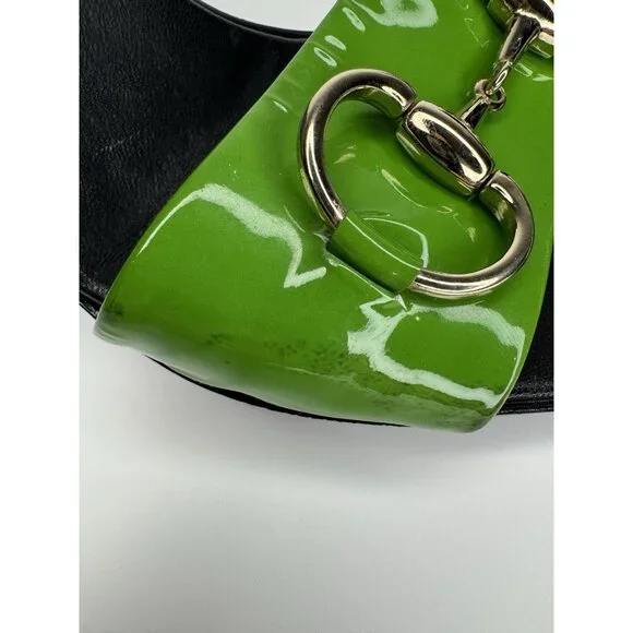 Gucci Horsebit Size 9,5/40 Green Patent Leather Heel Sandal - Picture 15 of 16